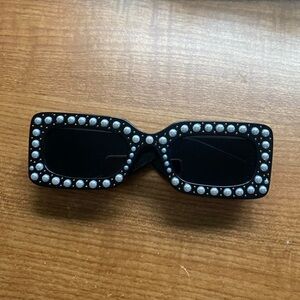 Black Pearl-Embellished Sunglasses